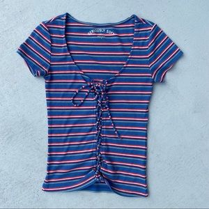 Aeropostale Seriously Soft Striped Lace Up Top